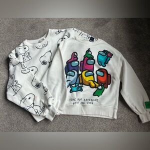 White Graphic Sweatshirt Among US and Snoopy